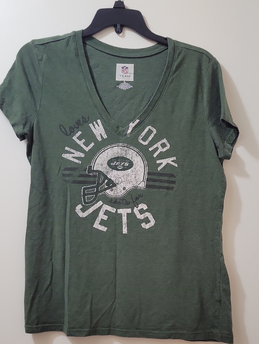 NFL New York Jets Women's V-Neck Tee in Forest Green